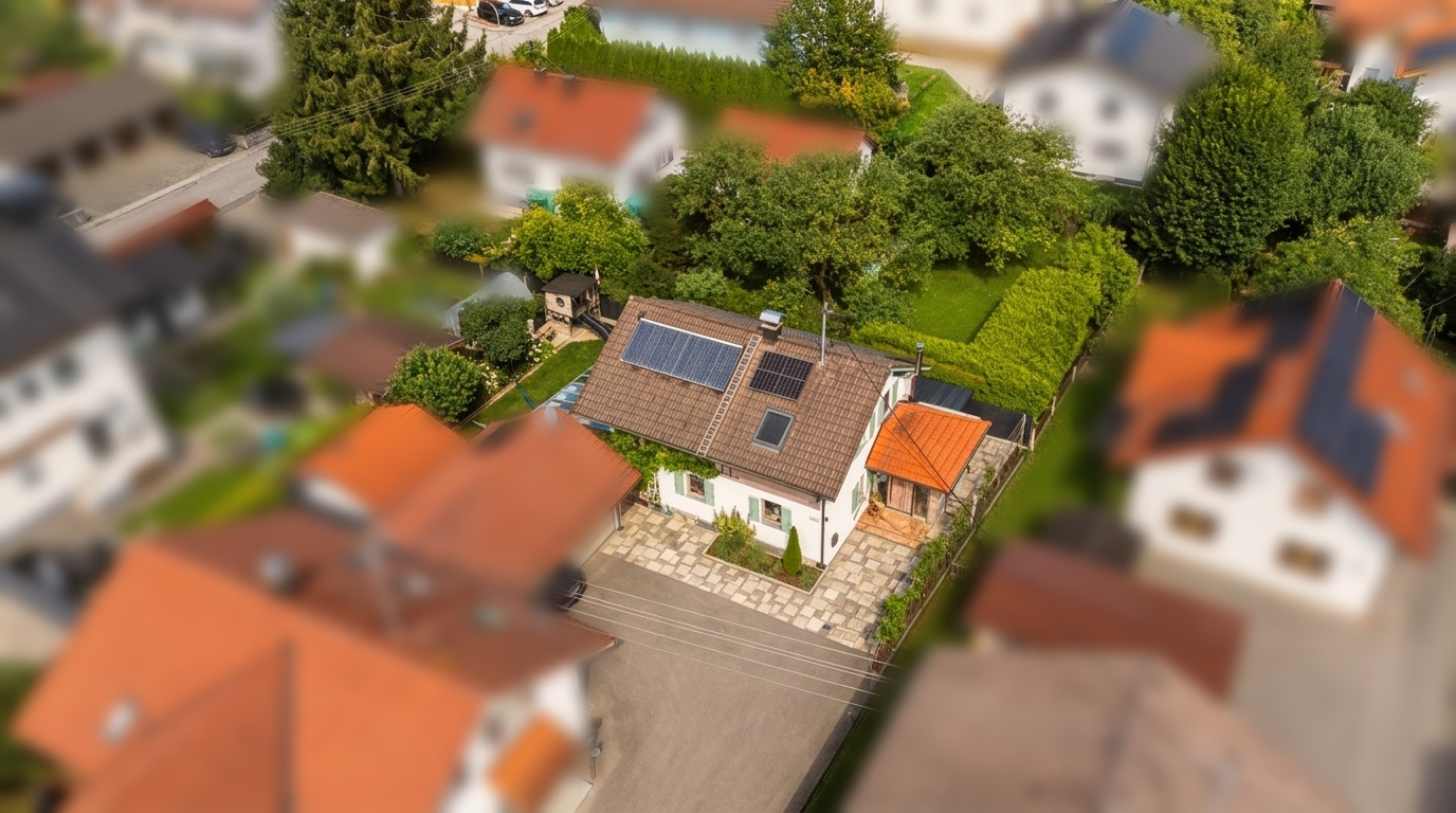 Drohnenaufnahme des Hauses aus der Vogelperspektive